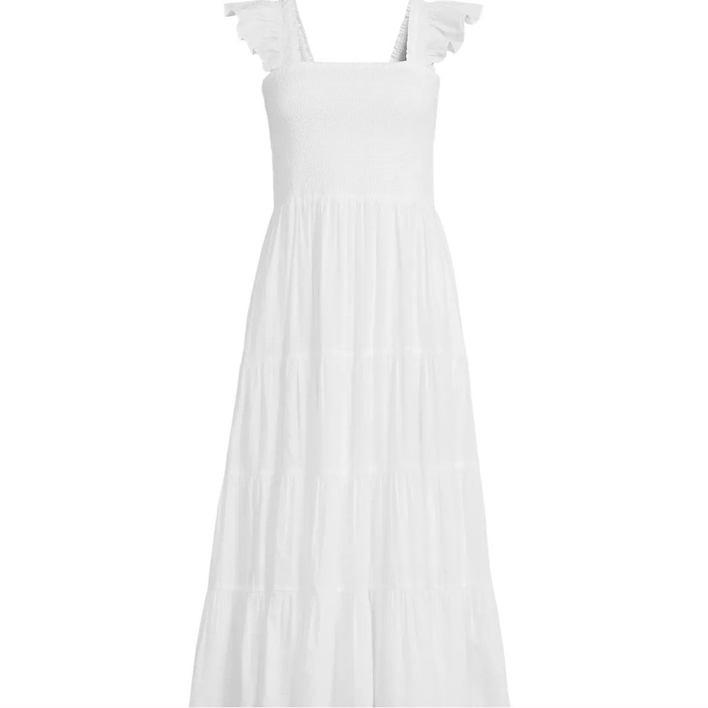Lands' End Women’s White Smocked Dress with Ruffle Straps